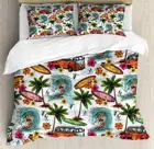 Комплект постельного белья с принтом Океан Гавайский Серфер на волнистой глубине моря в стиле ретро пальмы цветы доски для серфинга пододеяльник наволочка Комплект постельного белья