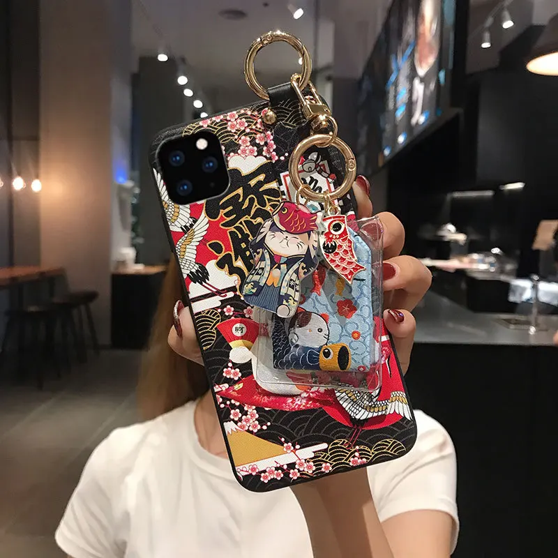 lucky cat wristband bracket shell phone case for samsung s8 9 10 20 21 22 ultra plus note 8 9 10 20 ultra plus case back cover free global shipping