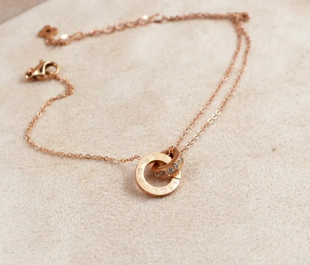 Розовый браслет с двумя петлями титановая сталь розовое золото высокое качество