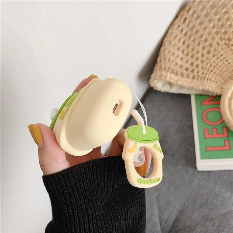 

Banana Strawberry Milk Bottle Protective Case Silicone Cover for Airpods Headset
