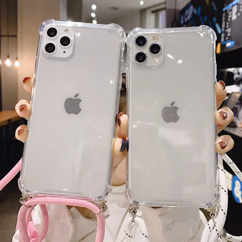 

Necklace Lanyard Phone Case For iPhone 12 11 Pro Max 7 8 Plus 11Pro Max X XR XS Max Soft Clear Strap Cord Chain Tape Back Cover
