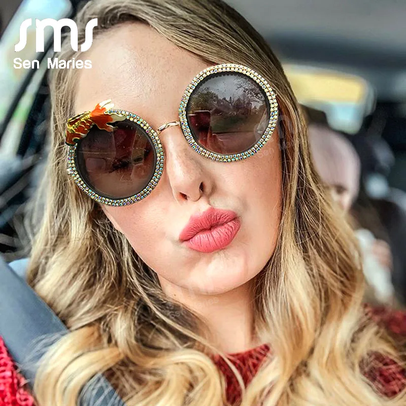 Винтажные круглые солнцезащитные очки со стразами женские модные Стразы в стиле