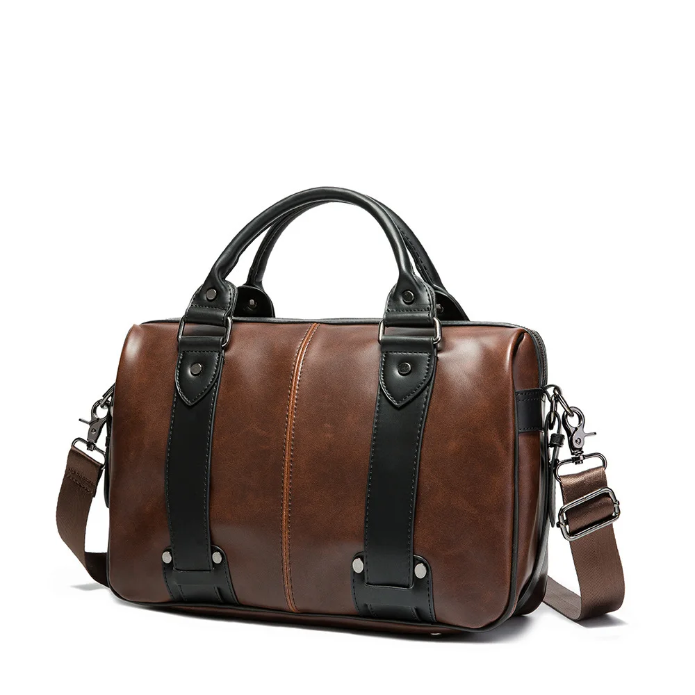 

2021 New Style Men'S Luxury Design Briefcase High Quality Brand PU Leather Travel Handbag Retro Fashion Messenger Bag NB1015