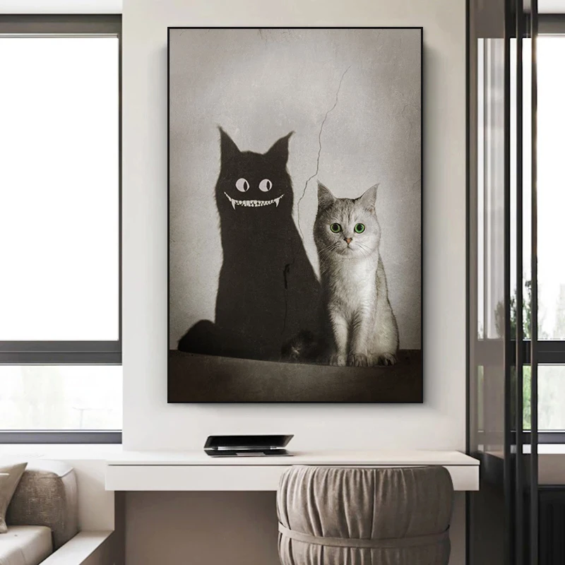 

Black and White Animal Cat Wall Art Canvas Paintings Nordic Modern Posters and Prints Wall Pictures for Living Bedroom Decor