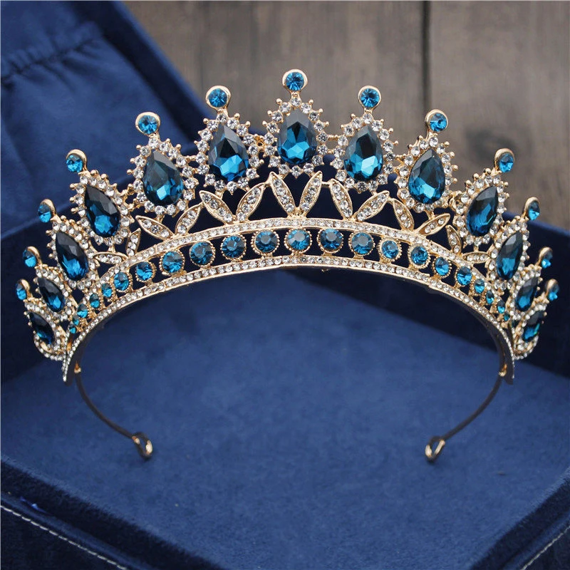 Gold Peacock blue Барокко Винтаж Синий Кристалл невесты корона для женщин головной убор свадебные диадемы и короны свадебные украшения для волос аксессуары Корона Мода - Окраска металла: Gold Peacock blue