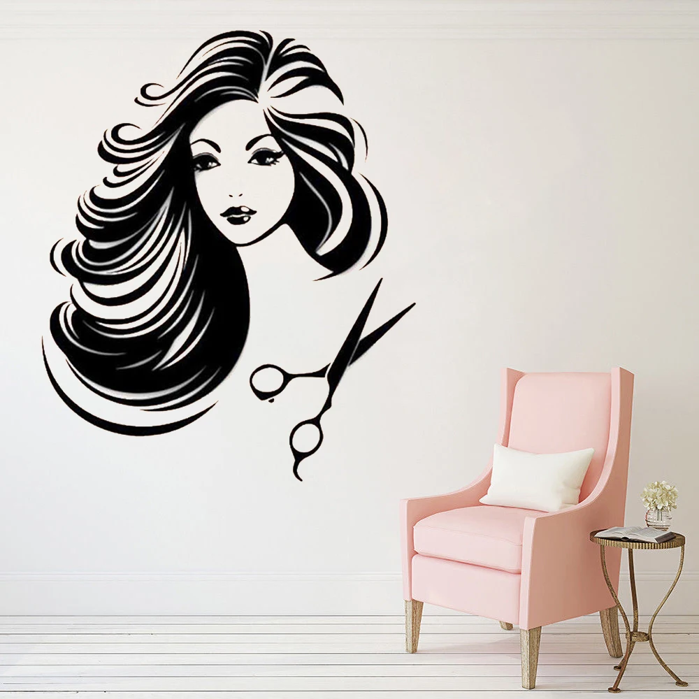 

Hair Salon Girl Vinyl Wall Decal Sexy Girl Beauty Shop Barbershop Hair Salon Wall Vinyl Decals Removable FK-7