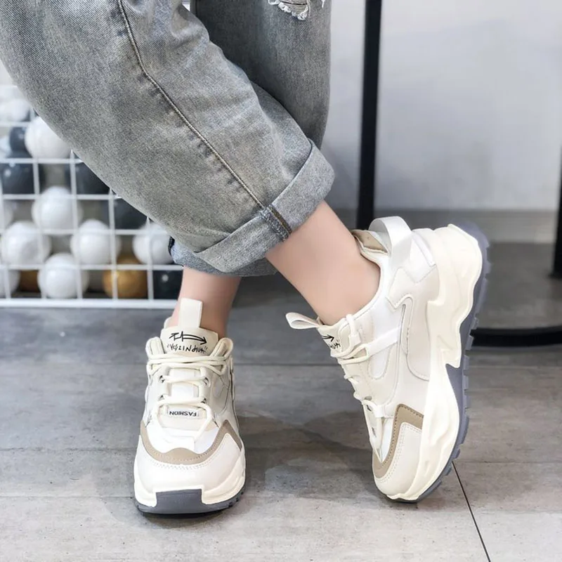 

2021 New Spring And Autumn Women Shoes Anti-skid Fashion Design Breathable Casual Thick Bottom Platform Vulcanize Shoes