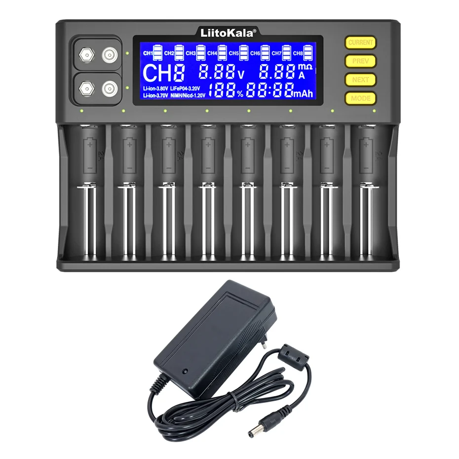 Genuine/Original LiitoKala Lii-S8 LCD 8 slots Battery Charger Li-ion 3.7V NiMH 1.2V 9V Li-FePO4 18650 26650 21700 26700 AA AAA |