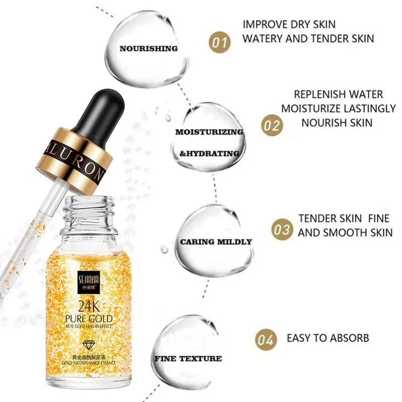 

24K Gold Niacinamide Face Essence Anti Anti-aging Moisturzing Skin Pores Hyaluronic Repairs Care Acid Serum D0G0