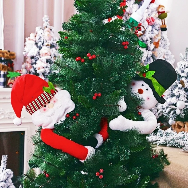 

108 Cm Fabric Santa Claus and Snowman Hugging Christmas Tree, Holiday Party Supplies, Home Decorations, 2022New Year Decorations