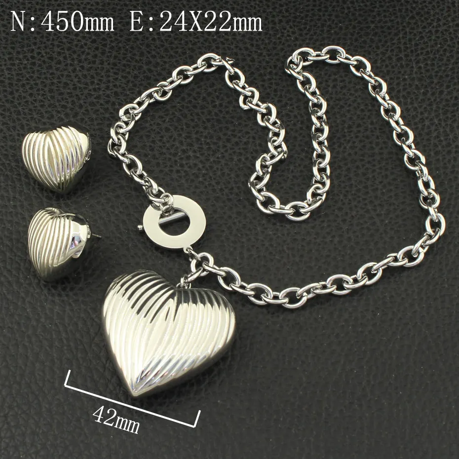 Модные золотые серьги-гвоздики в форме сердца ожерелье из нержавеющей стали