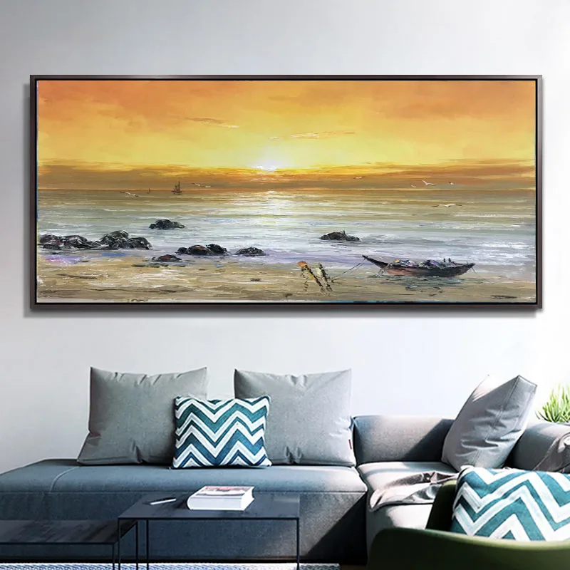 100% ручная роспись маслом Морской пейзаж художественная сумерка закат
