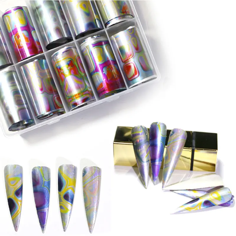 

1 Box of 3D Nail Decoration, with Roll Nail Fashion Art Sticker Designer Logo Foil (10 Rolls 4x50cm/roll) Decal Art Decoration