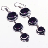 genuine amethyst silver overlay on copper earrings hand made women jewelry gift e5325
