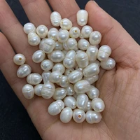 100pcs white natural freshwater pearl punch loose beads big hole rice shape bead diy bracelet necklace jewelry making accessory