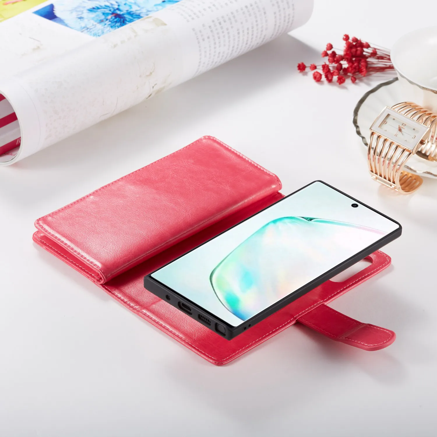 2 в 1 Магнитный чехол-бумажник из искусственной кожи для samsung Galaxy Note 10 Plus 8 9 S10 Plus S10e S9 S8 Plus 9 отделений для карт