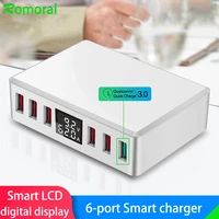 6 usb charger qc 3 0 fast charging multi port travel charger station quick charge usb charging with smart lcd digital display