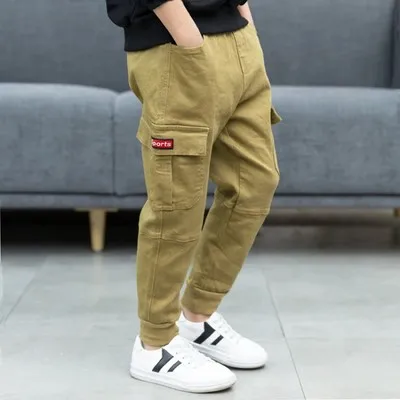 Джинсы детские спортивные с большими карманами повседневные свободные штаны из