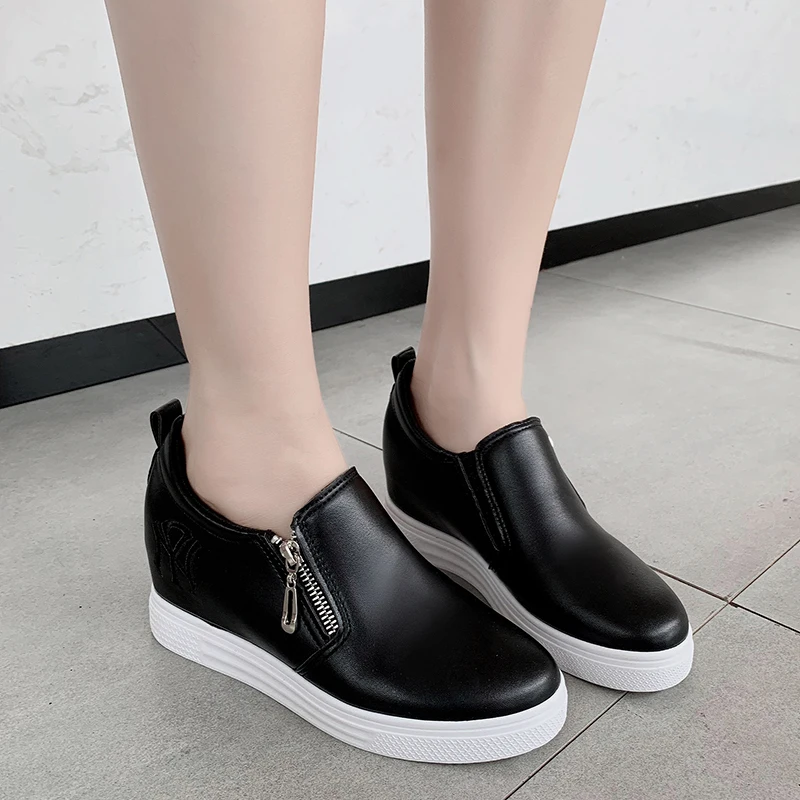 Кроссовки женские кожаные на платформе Повседневная дышащая обувь без застежки
