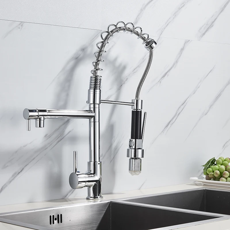 Хромированный Светодиодный смеситель для кухни выдвижной кран с одним