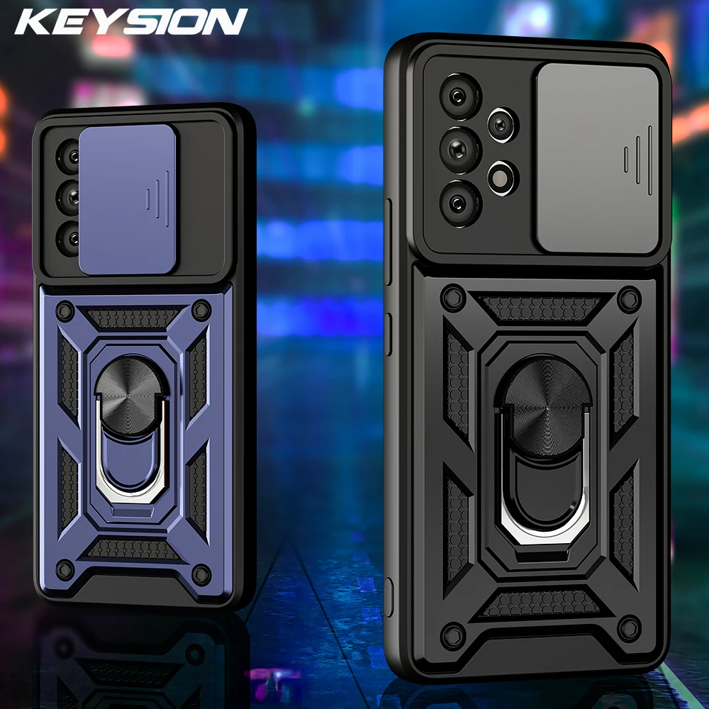KEYSION Shockproof Case for Samsung A53 A73 A33 5G A52 A72 A03 Core Push Pull Camera Protection Phone Cover for Galaxy S21 FE 5G