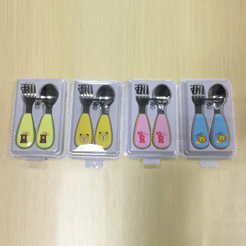 

Portable Tableware Fork Cute Two-piece Suit Children Creative Student Tableware With Anti-slip Handle