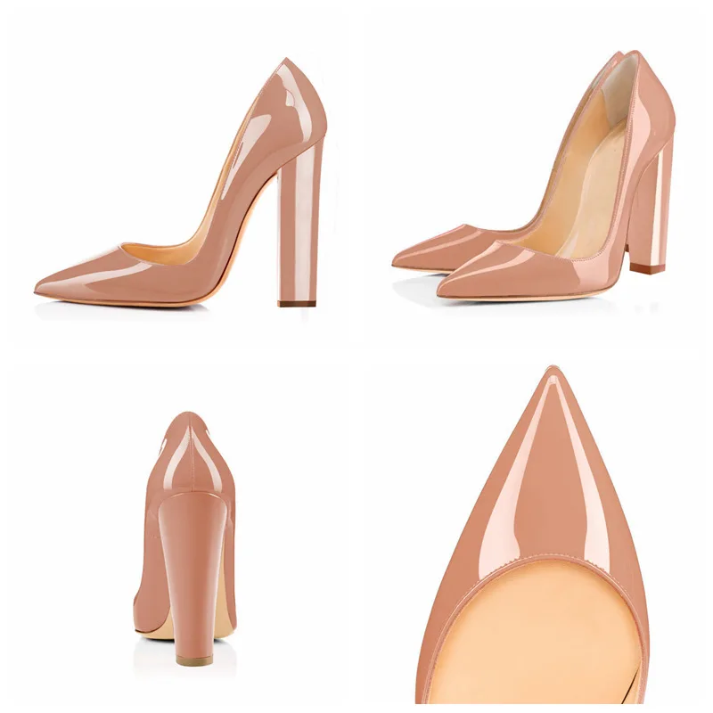 Женские вечерние туфли-лодочки на высоком массивном каблуке туфли с острым