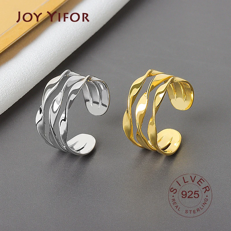 

925 пробы серебряные обручальные кольца для женщин, 3 линии, модные нестандартные геометрические ювелирные изделия ручной работы, подарки на ...