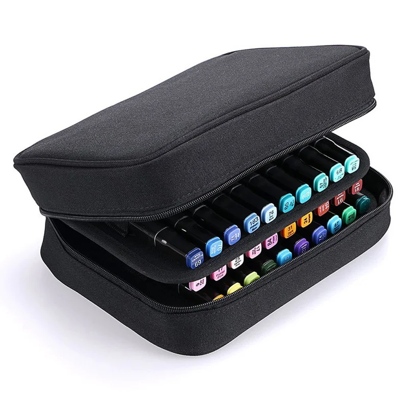 

1PC 40 Slots Large Capacity Handy Marker Case Cavas Zippered Art Marker Lipstick Organizer For Student Art Office Supplies