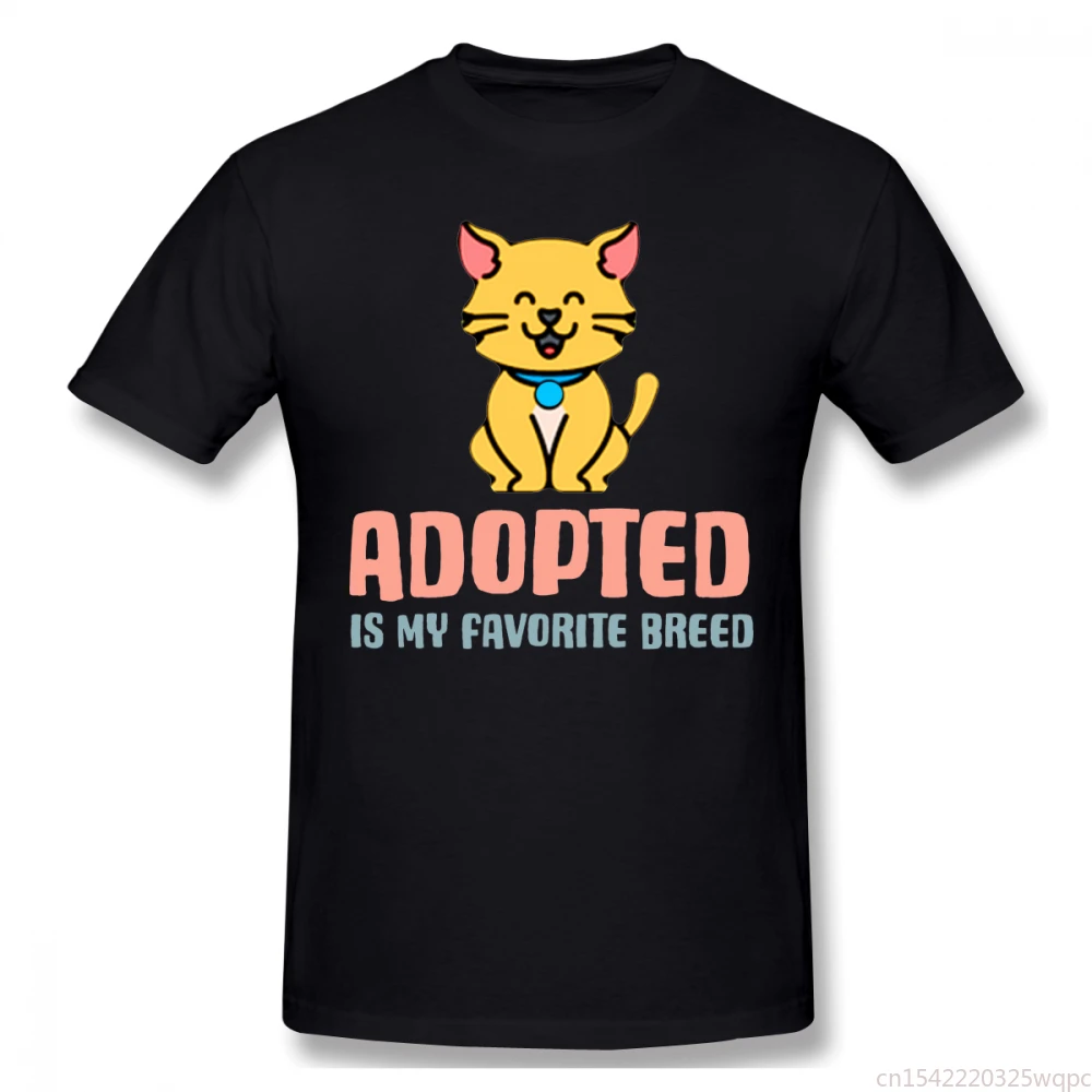 

Adopted Is My Favorite Breed Cute Cat Lovers T Shirt Oversized Short Sleeve Shirt Men