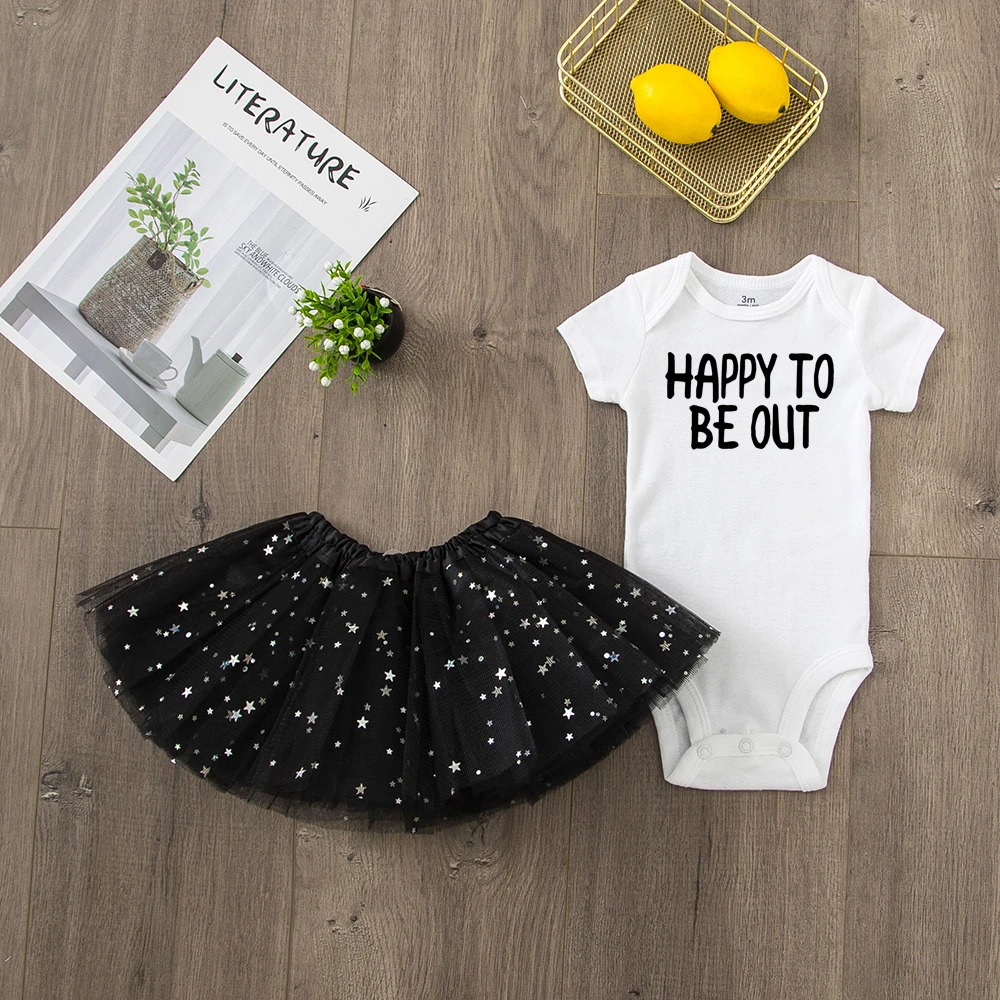 Conjunto de ropa para ni&ntilde;a reci&eacute;n nacida, pelele infantil con falda de tut&uacute; de tul, conjunto de moda de manga corta, 2 uds.-0