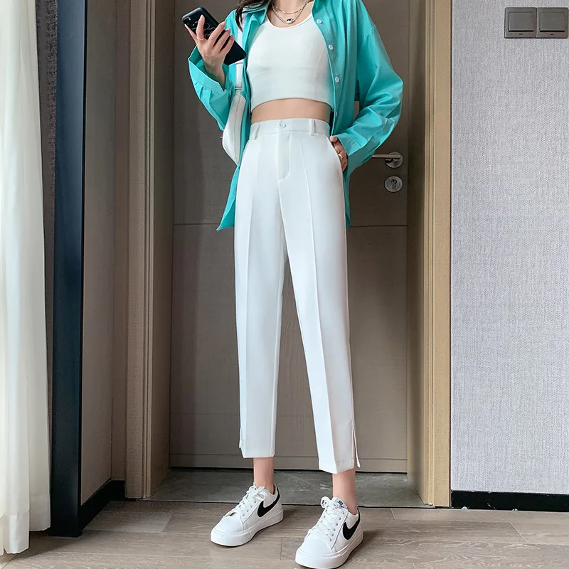 

Limiguyue 4XL Plus Size Women Pants Summer Nine-Point Suit Trousers Split Elegant Professional Office Ladies Harem Pants K1950