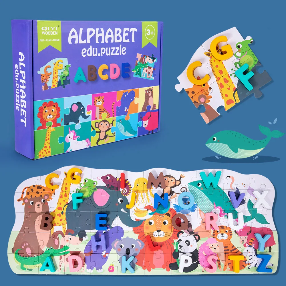 

New Kids Wooden 3D Jigsaw Puzzle Animal Number Letters Combination Montessori Aged 3-9 Parent-Child Interaction Puzzles Toys