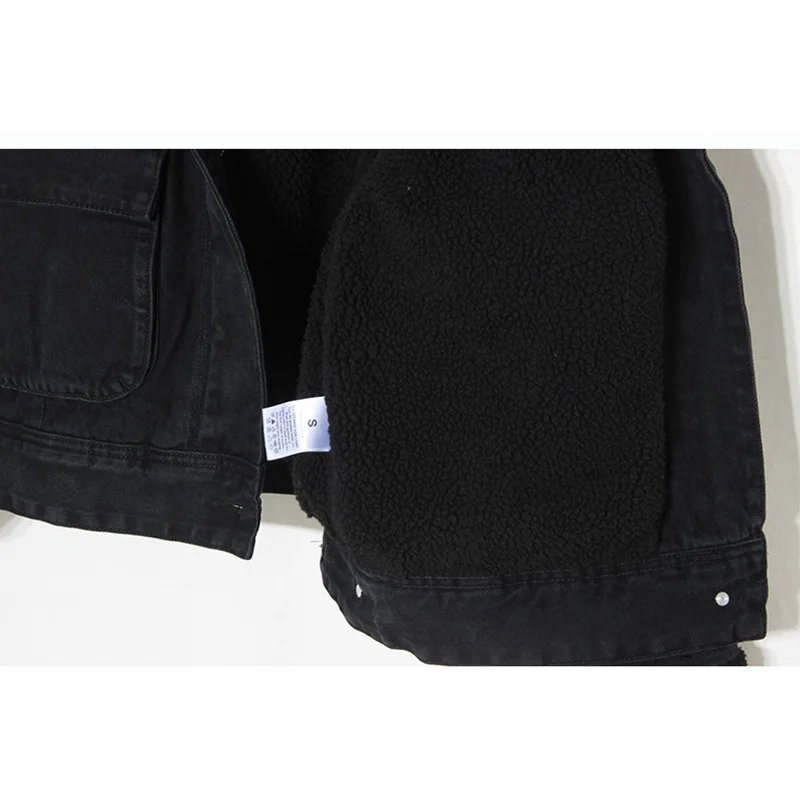 

Winter Thick Warm Korean Big pocket Black Lamb Fur Liner Denim Jacket Women Loose Short Jeans Jacket Coat Female Chaqueta Mujer