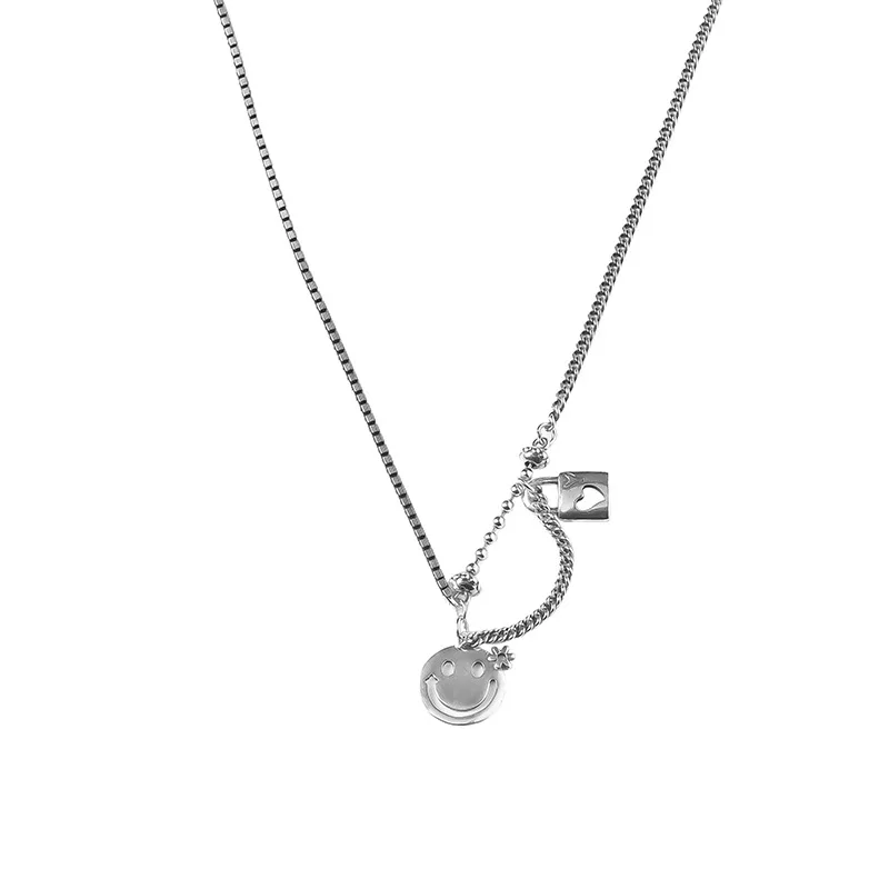 

TIMEONLY Sweet Smile Lock Love Heart Pendant Necklace for Women Ladies Party Gifts Jewellery Temperament Korean Style Necklace