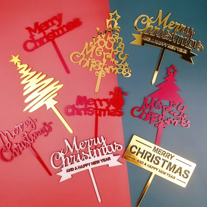 

Creative Christmas Cake Flag Acrylic Insert Cake Insert Cake Topper For Xmas Home Party Cake Baking Decoration Cartoon Insert