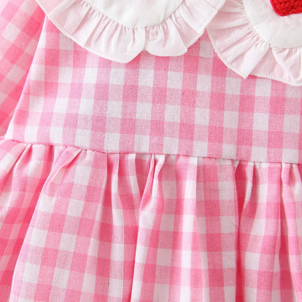 Детские платья для девочек; платье vestidos vestido infantil; Одежда для девочек; vestido; кружевное с рюшами для маленьких девочек; в клетку; вишня; Z4