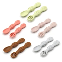 2 pcs newborn toddler tableware baby silicone spoons learning feeding scoop training utensils