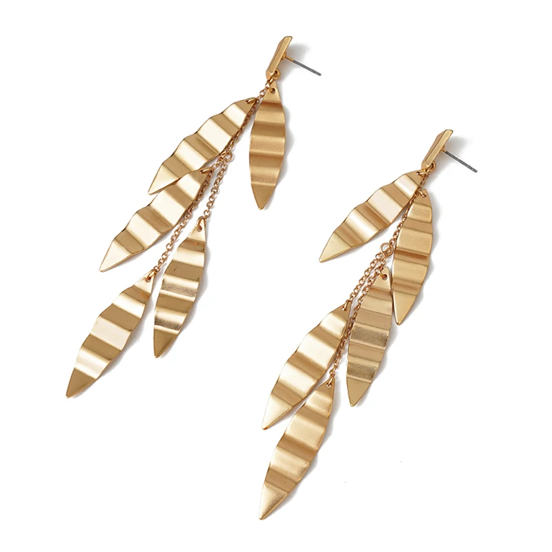 

Metal gold leaves studs earrings geo pendant fashion jewelry tassel fringe dangle eardrop women ccessories