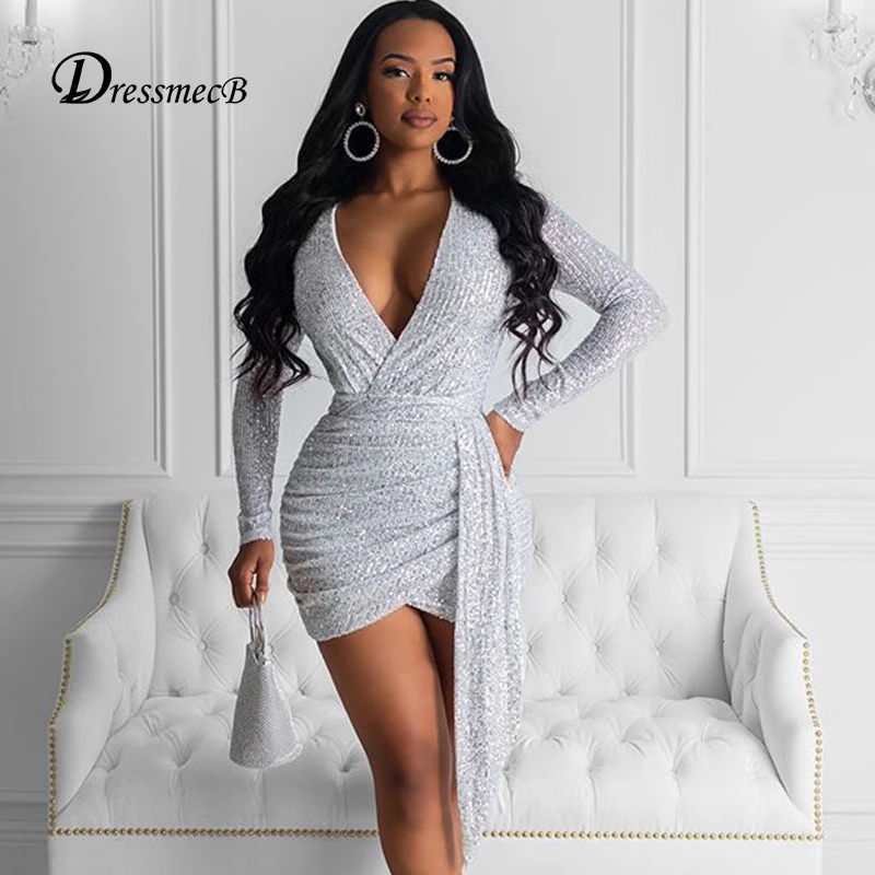 Dressmecb осеннее платье с v-образным вырезом и длинным рукавом женское летнее