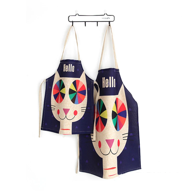

Мультяшный фартук без рукавов с защитой от загрязнений, фартук из хлопка и льна для родителей и детей, фартук для домашней кухни, художестве...