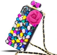diy colorful rhinestone diamond camellia flower perfume bottle case cover for iphone 12 mini 11 pro xs max xr x 8 7 6 6s plus se