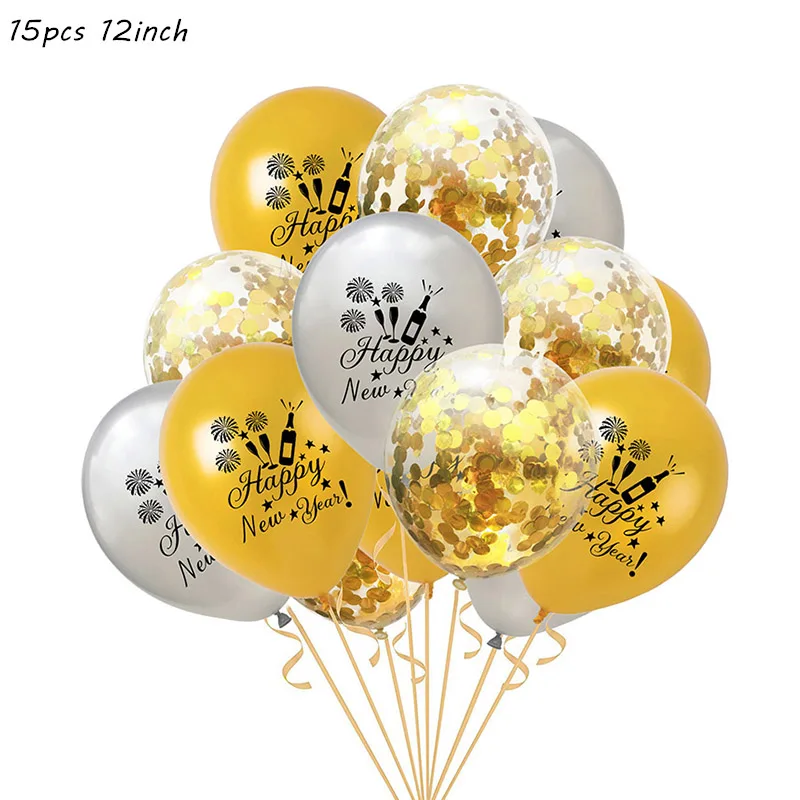 15pcs set5 Фольгированные воздушные шары с новогодним днем фоторамка реквизит воздушные шары золотой черный баннер гирлянда Navidad новогодние вечерние принадлежности - Цвет: 15pcs set5