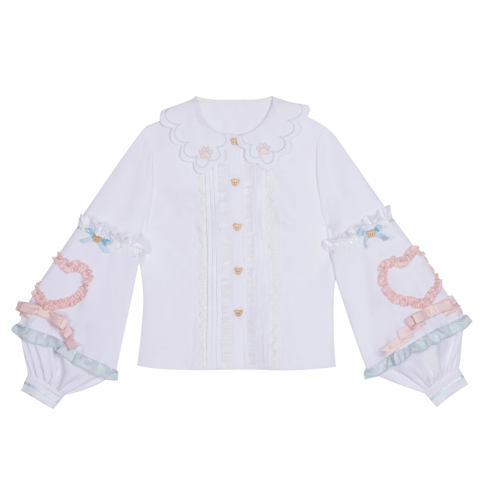 

Melonshow Japanese Sweet Lolita Top Kawaii Women Shirt Cute Bear Peter Pan Collar White Blouse Lovely Dress for Girls Any Size