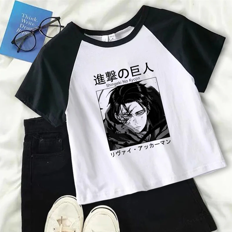 Укороченный топ с рисунком из аниме Атака Титанов женская футболка Y2k коротким