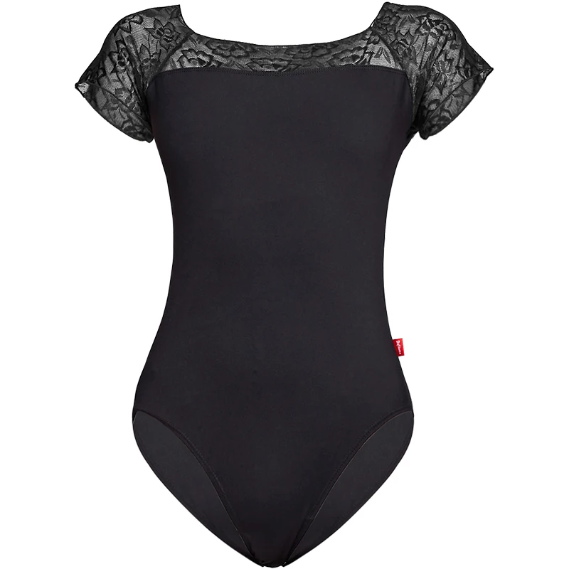 Ballet Leotards For Women Dance Costume Short Sleeve Lace Splice Nylon Leotard Adult Ballerina Clothes Black Wear Swimsuit | Тематическая