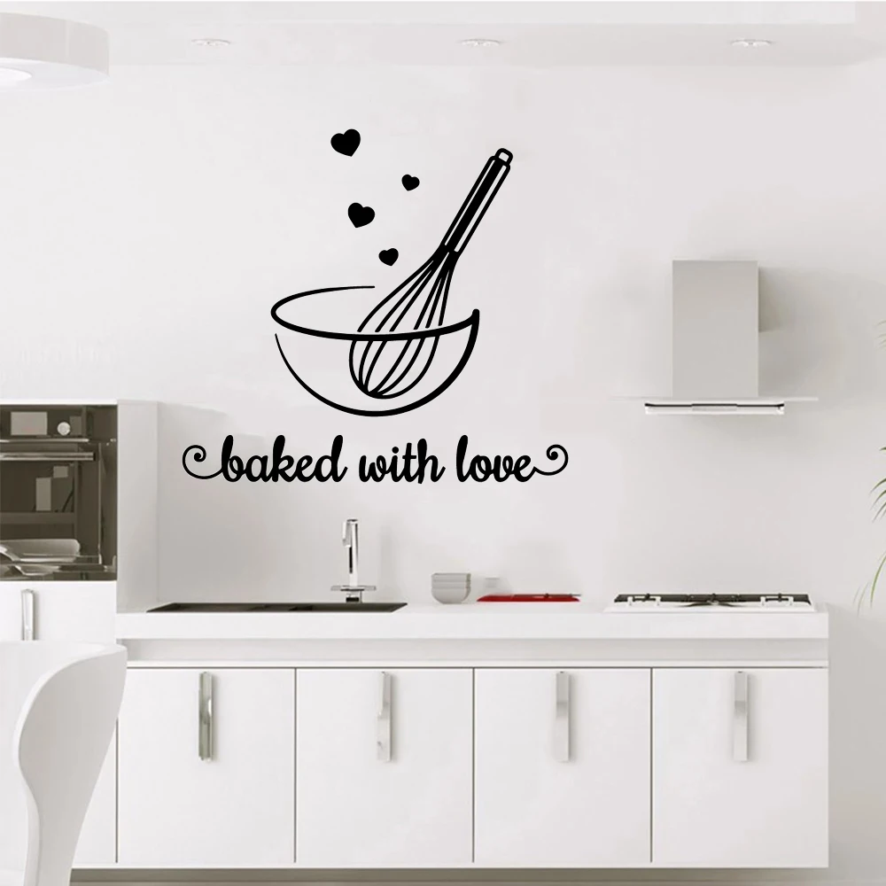 

American-Style Baked with love Frase Decoration Stickers For Kitchen Rooms Vinyl Mural Wall Art Decal Bake Room Wall Sticker