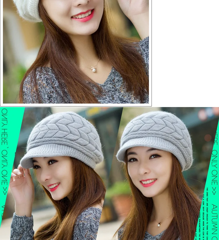 New beanie Elegant women's hat Knitted winter hat for the girl Cap Bow Autumn Ladies Female Fashion Beret Rabbit hair