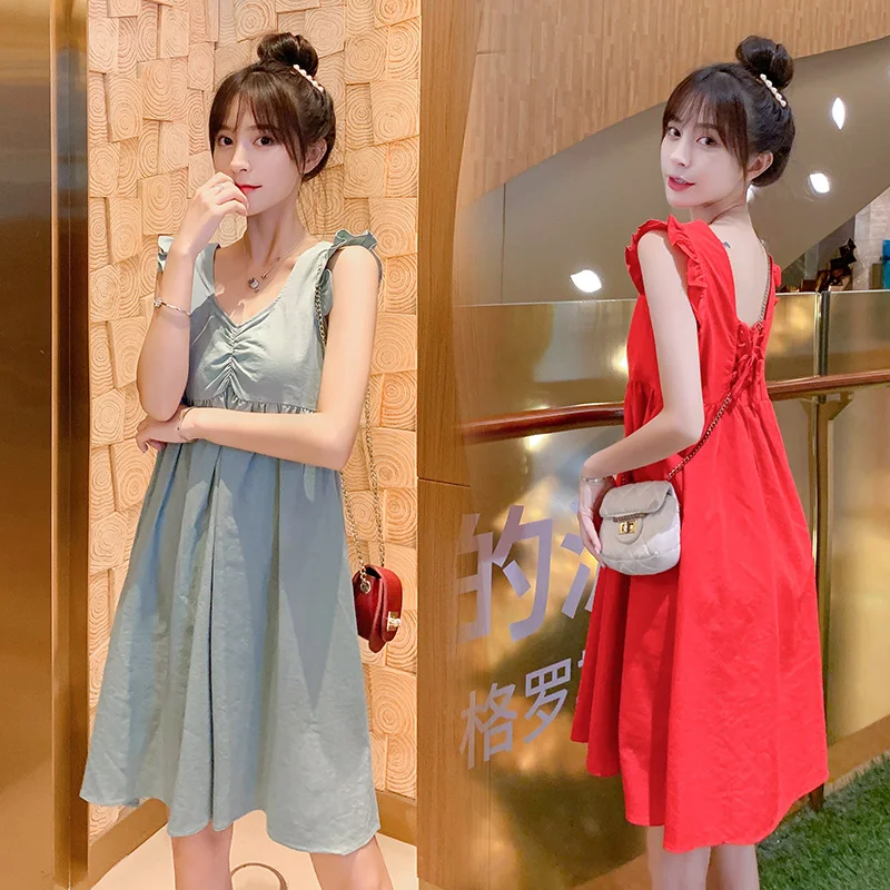 

716# Summer Casual Vest Tank Maternity Dress Sleeveless Slim Loose Clothes for Pregnant Women Sweet Linen Pregnancy Clothing