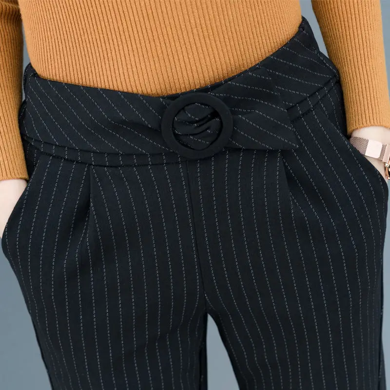 Весна 2020 эластичные штаны шаровары с высокой талией женские полосатые